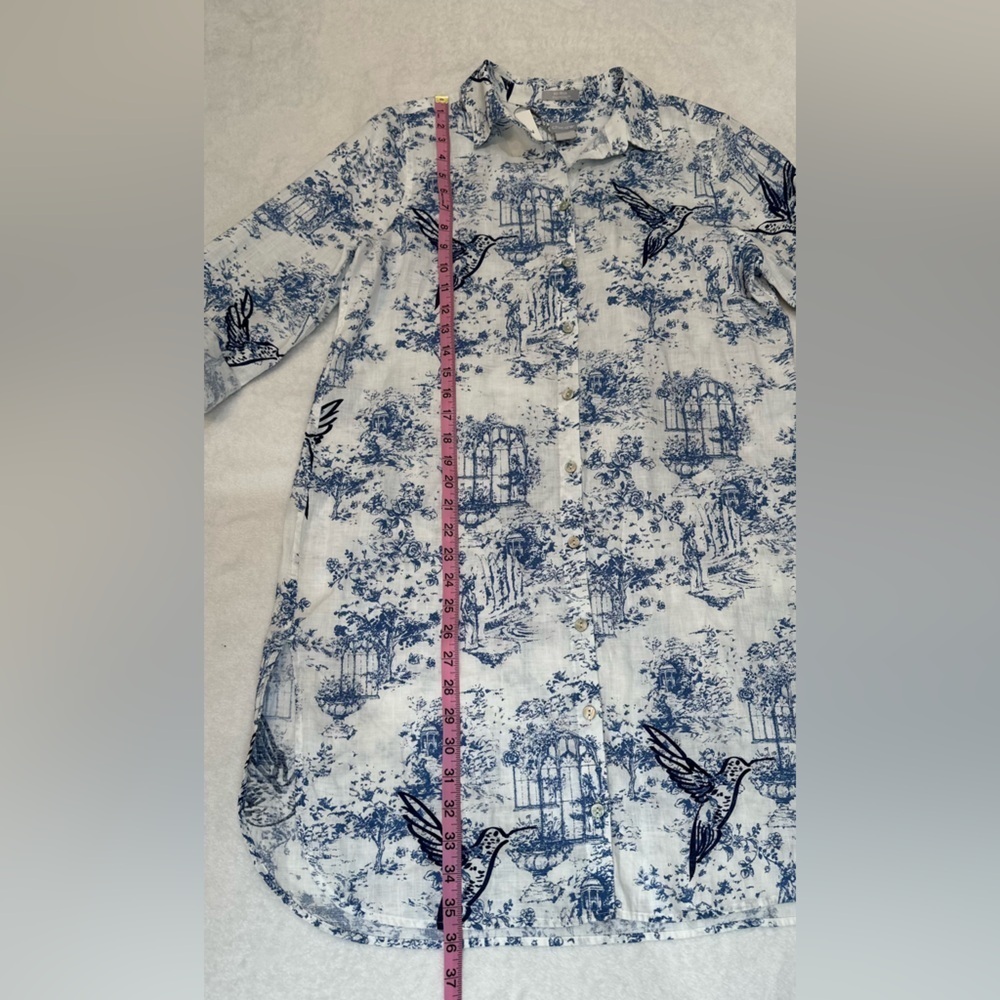 Chico's 100% Linen Animal Print Midi Dress Embroidered With Pocket Size 1/Medium - Picture 10 of 16